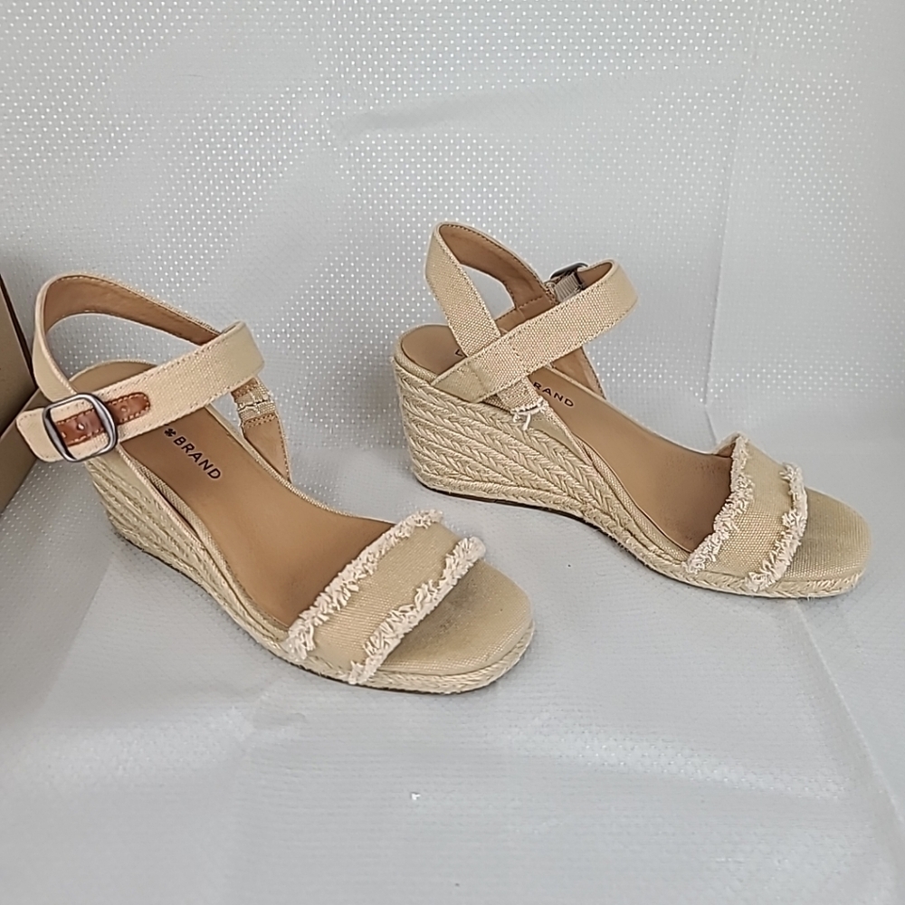 Lucky Brand Womens Marceline Frayed Espadrille Wedge Sandals Tan Size 7.5